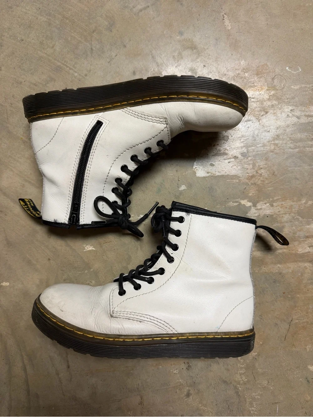 Dr. Martens White Leather Kids Combat Boots with Black Trim
